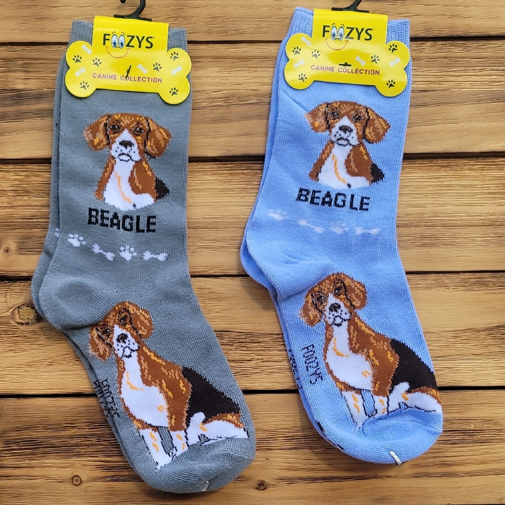 NWT Foozys Beagle Dog Socks - Gray and Blue 2 Pair Set - Unisex